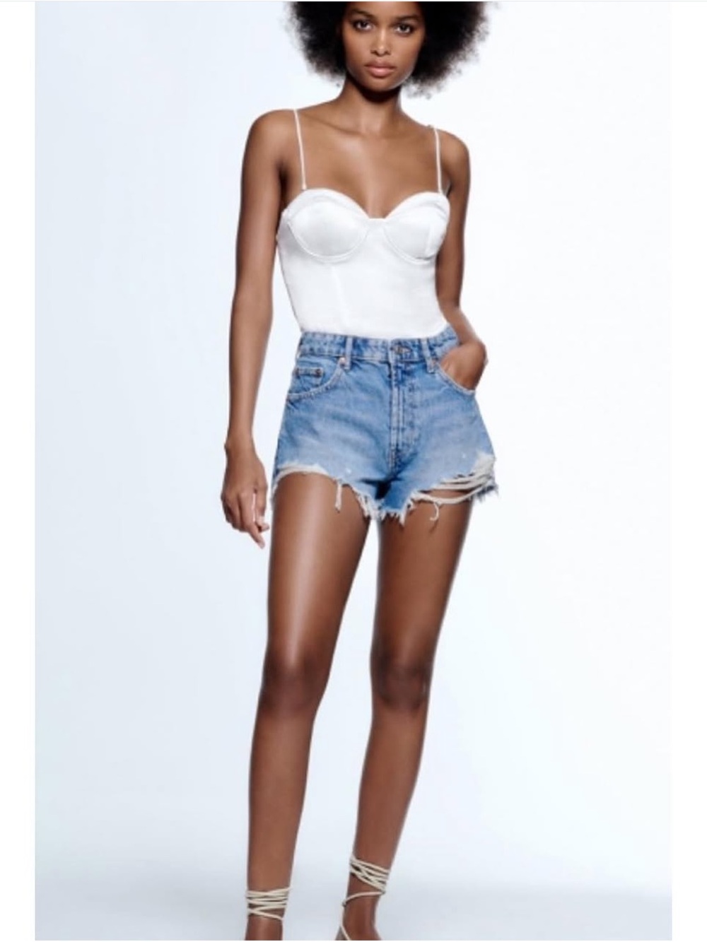 Zara Satin Effect Bustier Bodysuit White Ivory - Picture 14 of 16